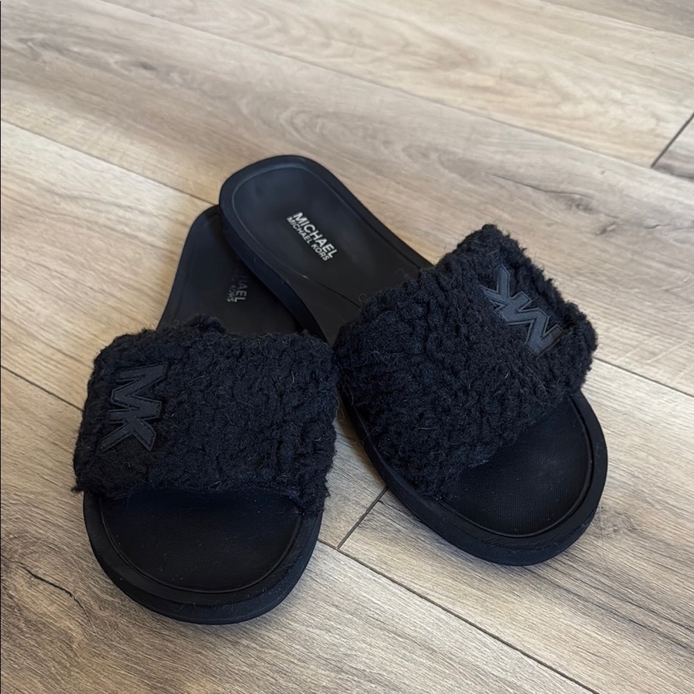 Michael Kors Black Plush Sandals